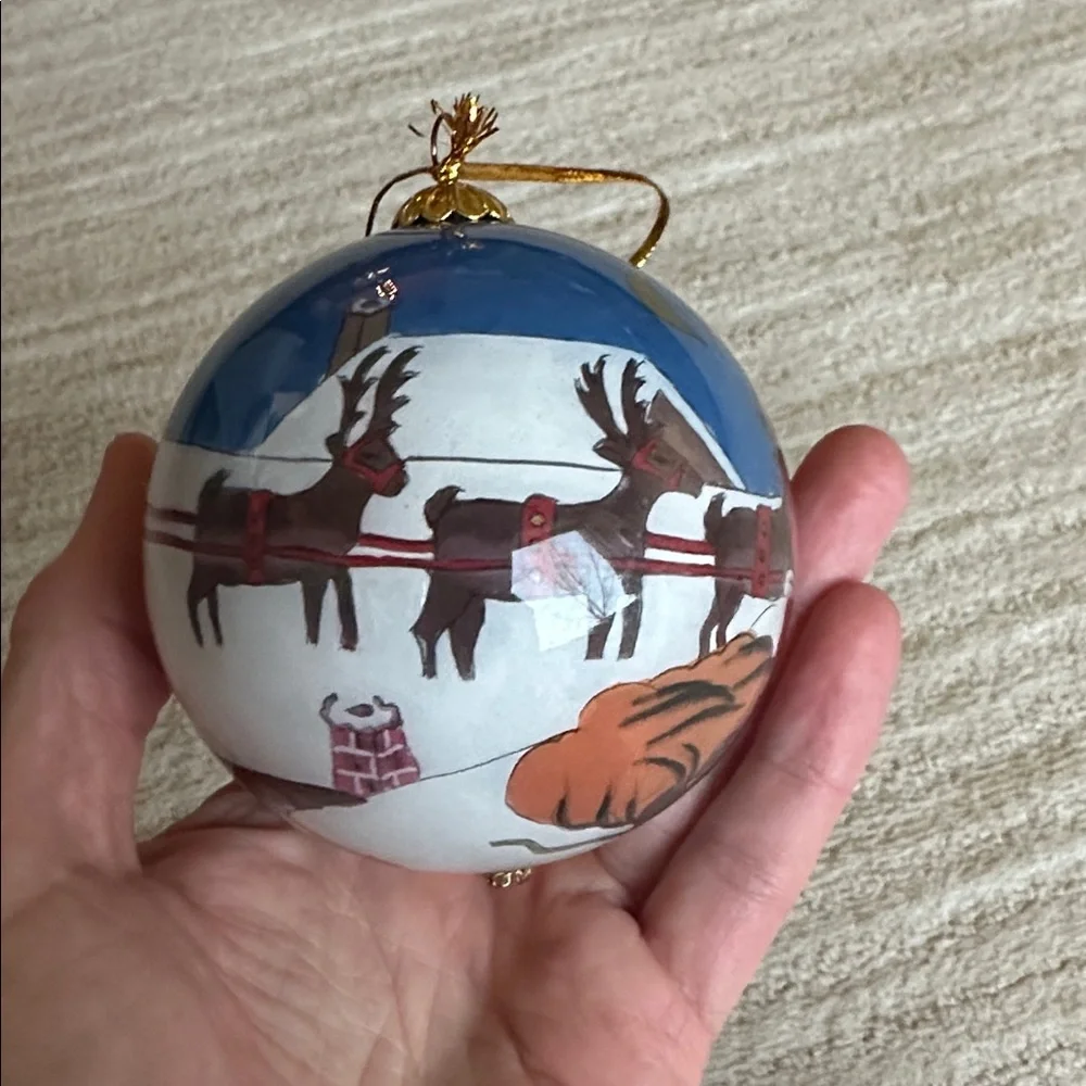Vintage Pier 1 Li Bien Glass Inside Painted Christmas Ornament Santa Reindeer 98